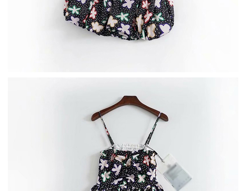 Fashion Black Bubble Flower Print Camisole Dress,Mini & Short Dresses
