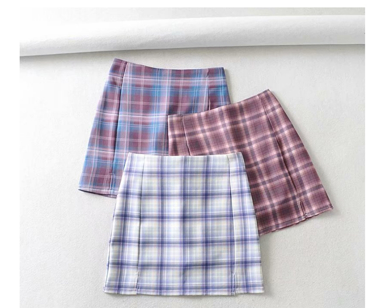 Fashion Purple Checked A-line Skirt,Skirts