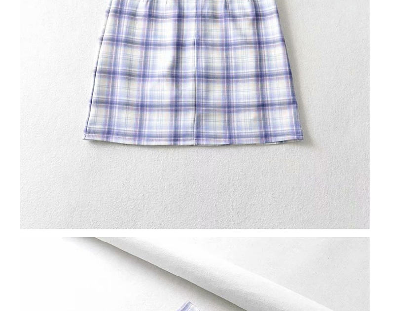Fashion Blue Checked A-line Skirt,Skirts