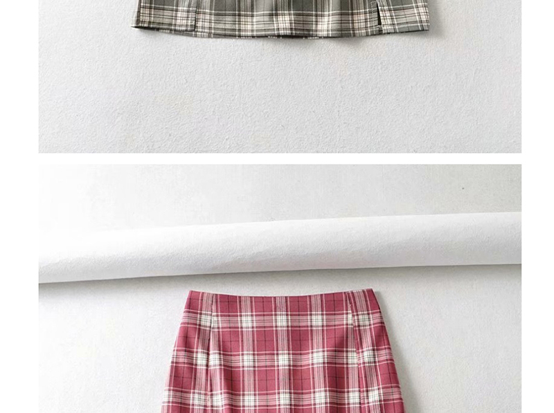 Fashion Brick Red Check Print Skirt,Skirts