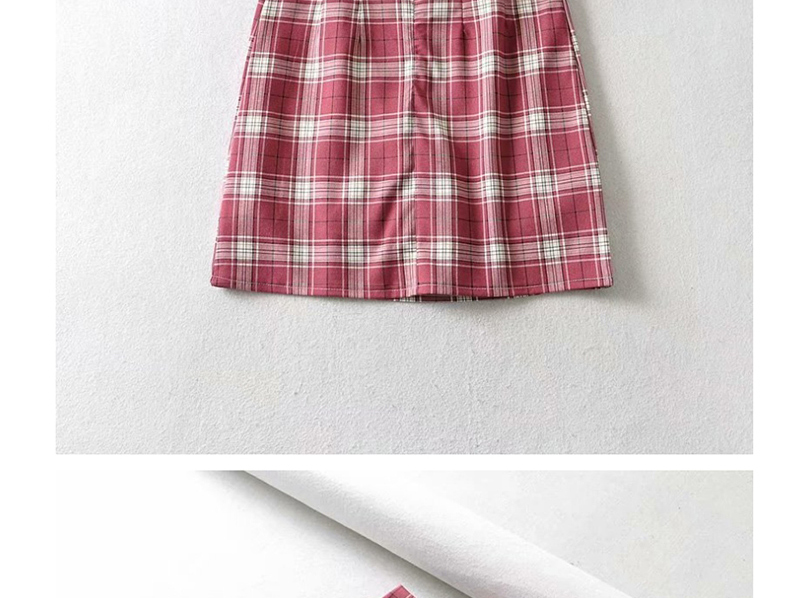 Fashion Brick Red Check Print Skirt,Skirts