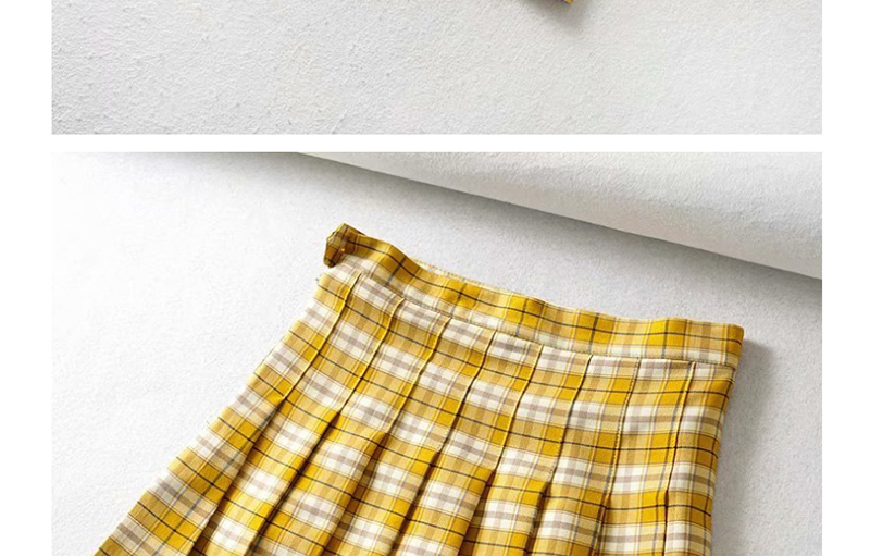 Fashion Yellow Plaid Printed Pleated Skirt,Skirts