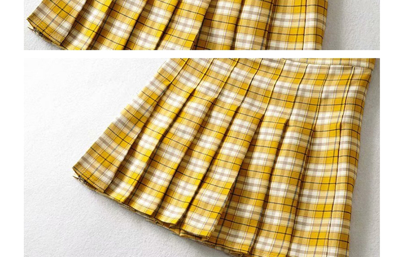 Fashion Yellow Plaid Printed Pleated Skirt,Skirts
