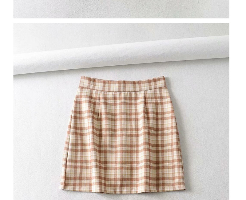 Fashion Khaki Checked Printed Hip Skirt,Skirts