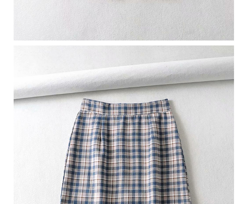 Fashion Blue Checked Printed Hip Skirt,Skirts