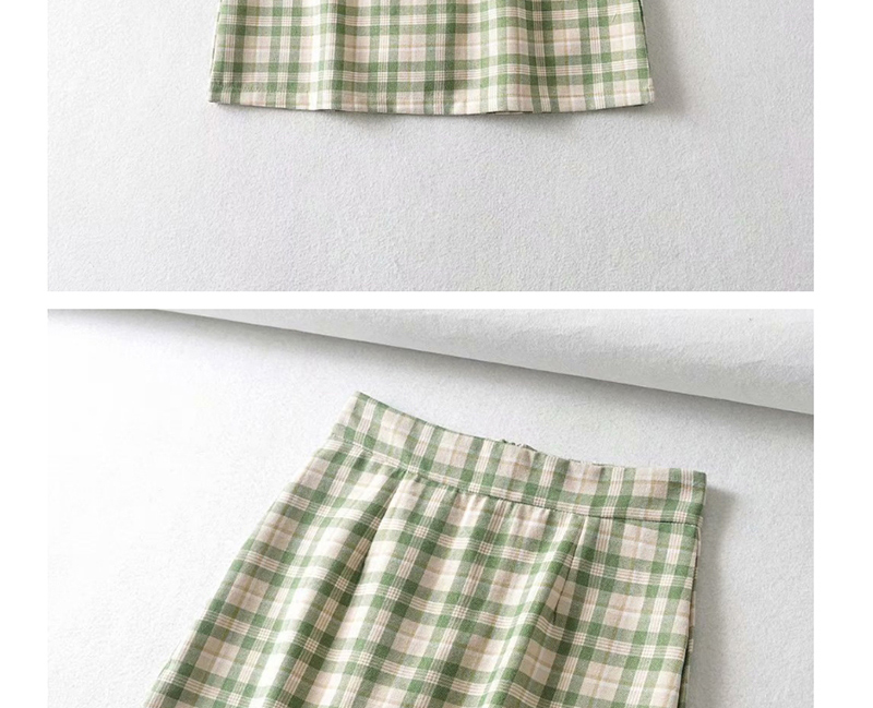 Fashion Green Checked Printed Hip Skirt,Skirts