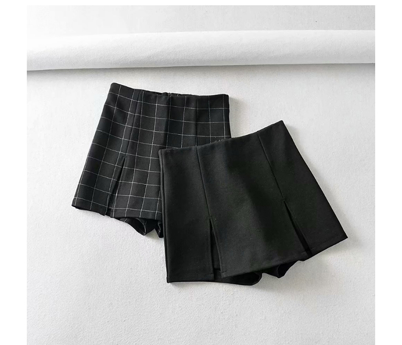 Fashion Plaid High-rise Slit Skirt,Shorts