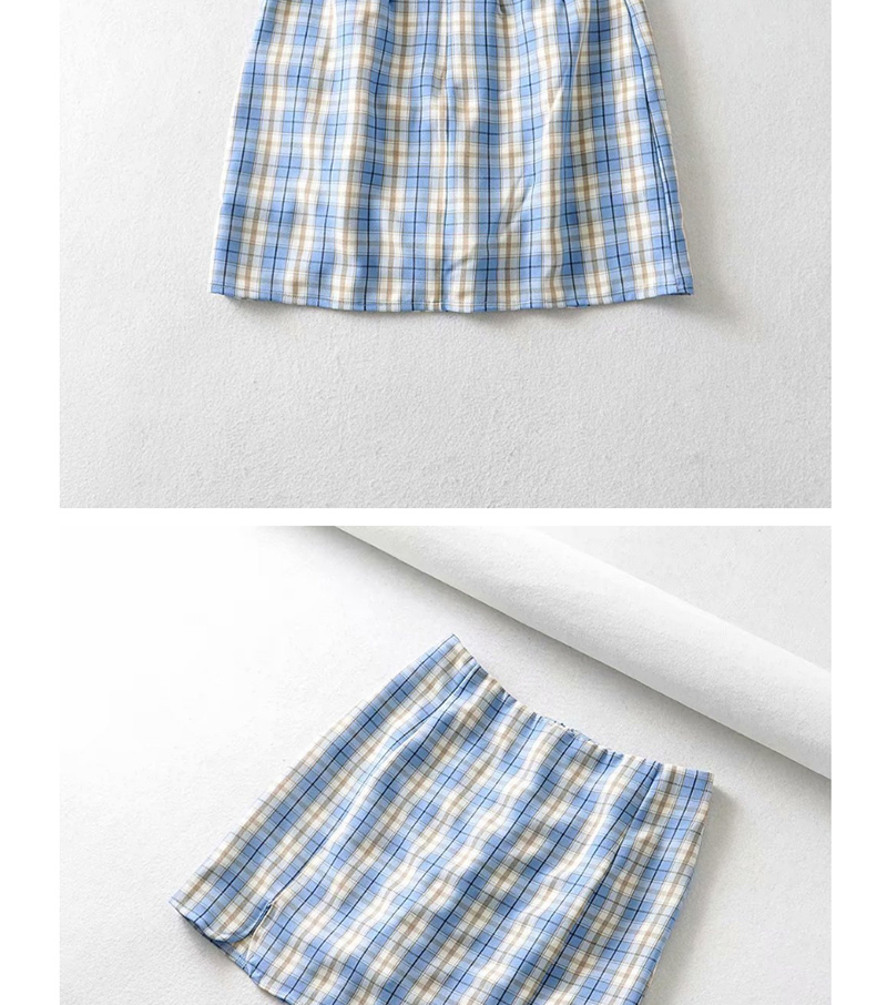 Fashion Blue Anti-shine Lace Check Skirt,Skirts