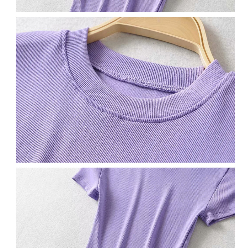 Fashion Purple Small Round Neck Slim T-shirt,Hair Crown