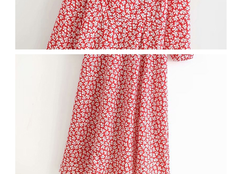 Fashion Red Floral Print Split Dress,Long Dress