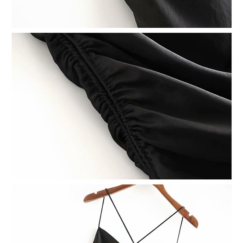 Fashion Black Ruched Drawstring Silk Camisole Dress,Mini & Short Dresses