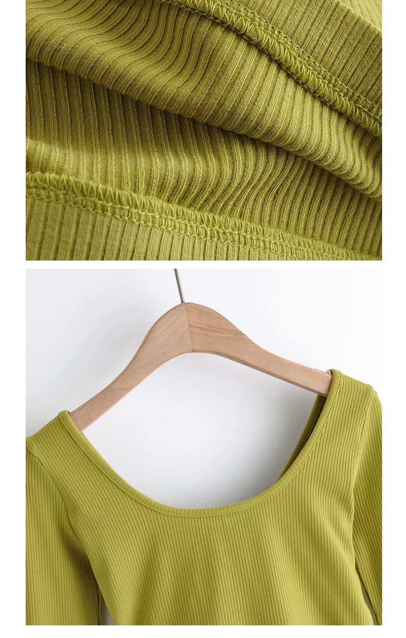 Fashion Green Big V-neck Slim Fit T-shirt,Blouses