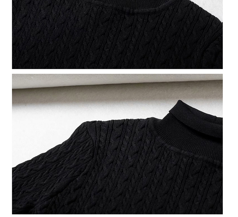 Fashion Khaki Pearl Button Twist Textured Knit Small Turtleneck Short Sleeve Top,Blouses