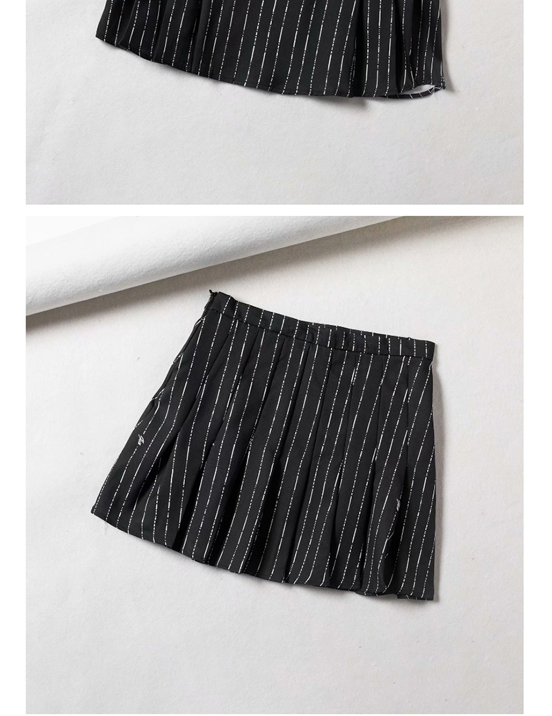 Fashion Black Striped Short Top + Pleated Skirt Suit,Tank Tops & Camis