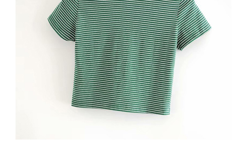 Fashion Green Striped Patch Neck T-shirt,Blouses