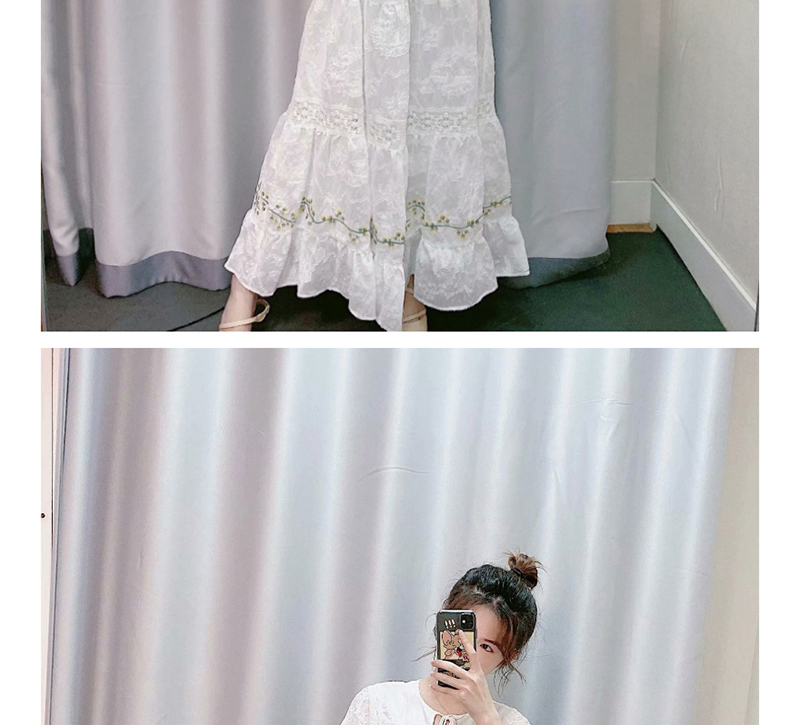 Fashion White Embroidered Flower Lace Dress,Long Dress