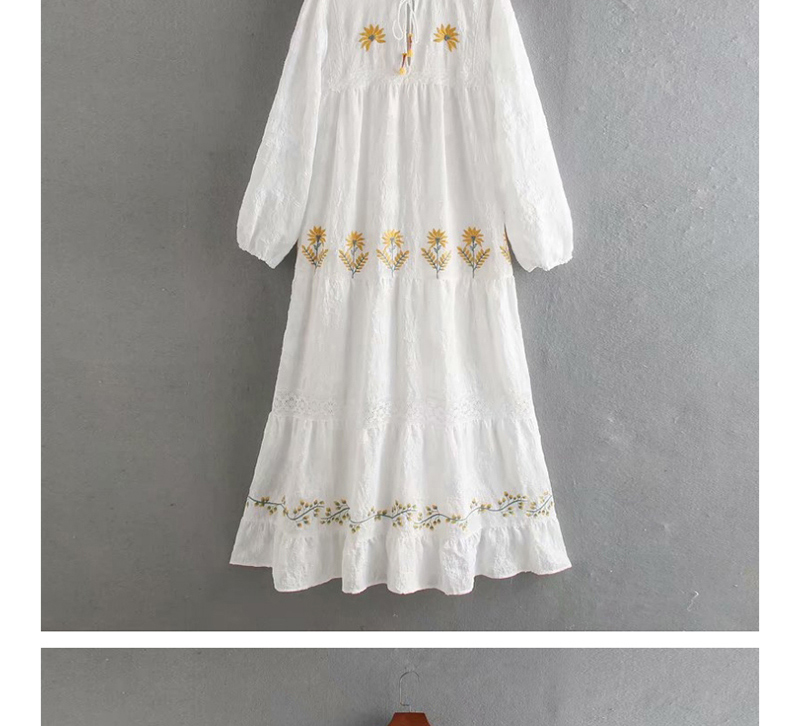 Fashion White Embroidered Flower Lace Dress,Long Dress