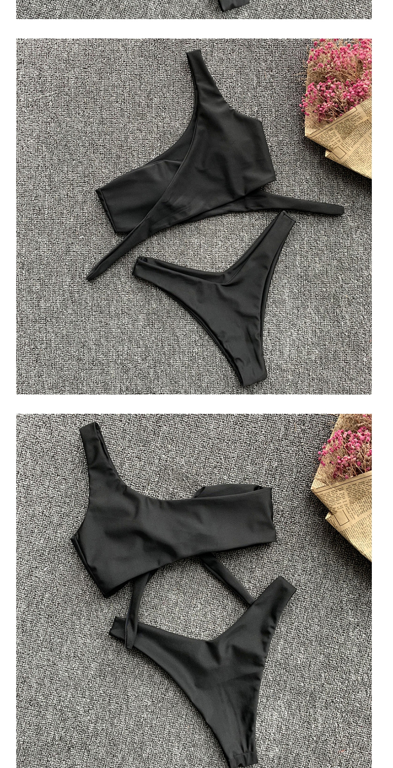 Fashion Black One-shoulder Chest Knot Split Swimsuit,Bikini Sets