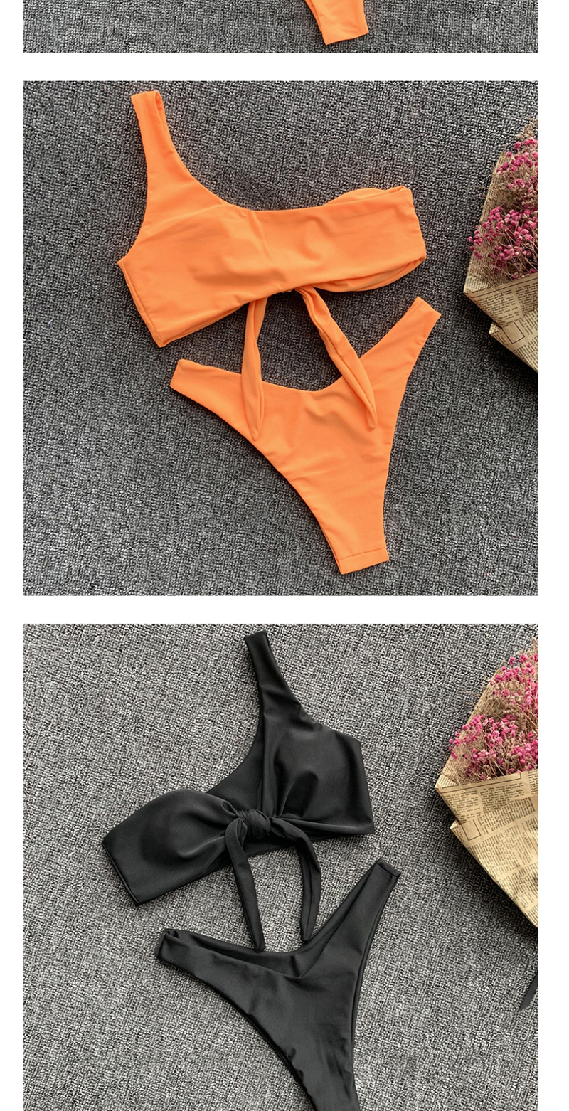 Fashion Black One-shoulder Chest Knot Split Swimsuit,Bikini Sets