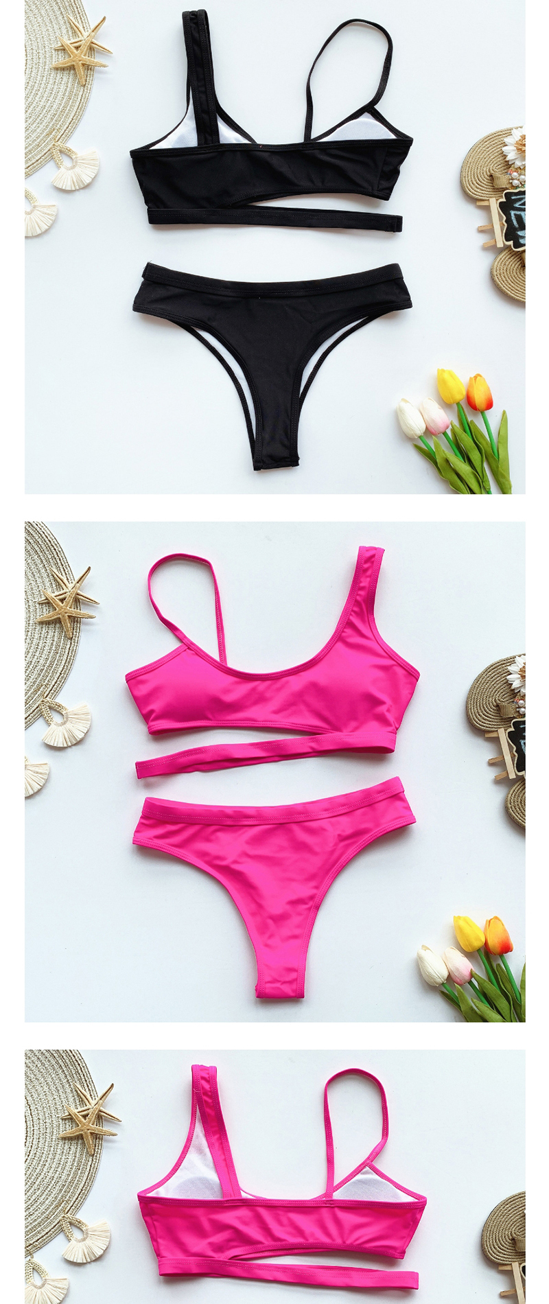 Fashion Rose Red Asymmetrical Shoulder Strap Cutout Swimsuit,Bikini Sets