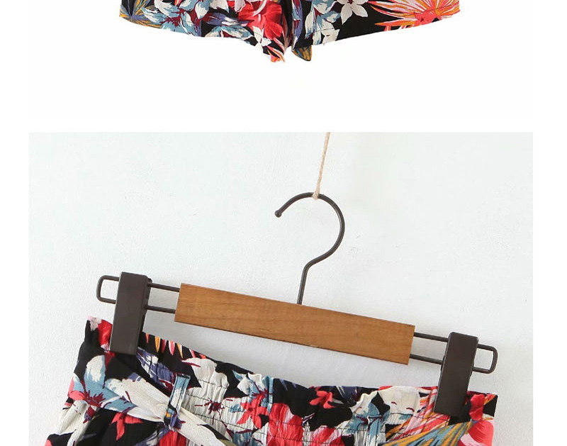 Fashion Photo Color Flower Print Belt Shorts,Shorts