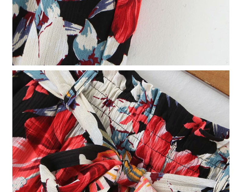 Fashion Photo Color Flower Print Belt Shorts,Shorts