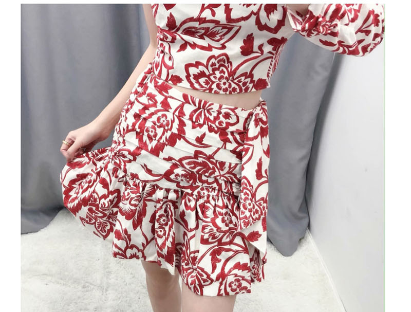 Fashion Photo Color Floral Print Pleated Ruffled Skirt,Skirts