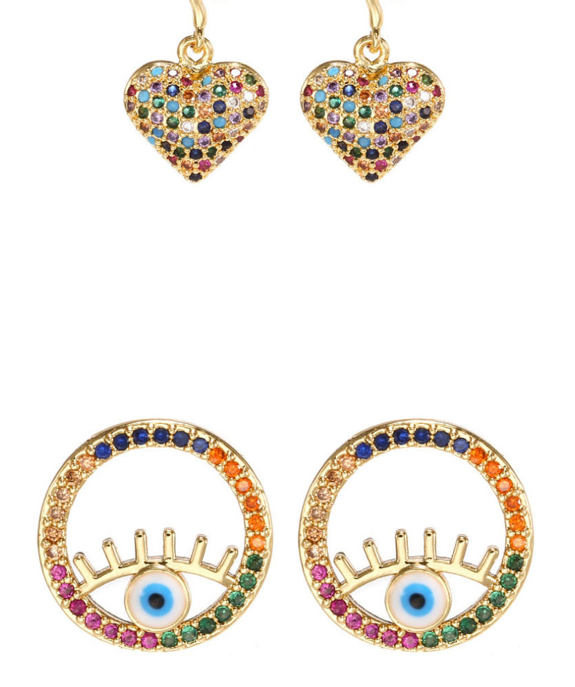 Fashion Round Eyes Color Openwork Earrings With Colorful Diamonds And Dripping Oil Eyes,Stud Earrings