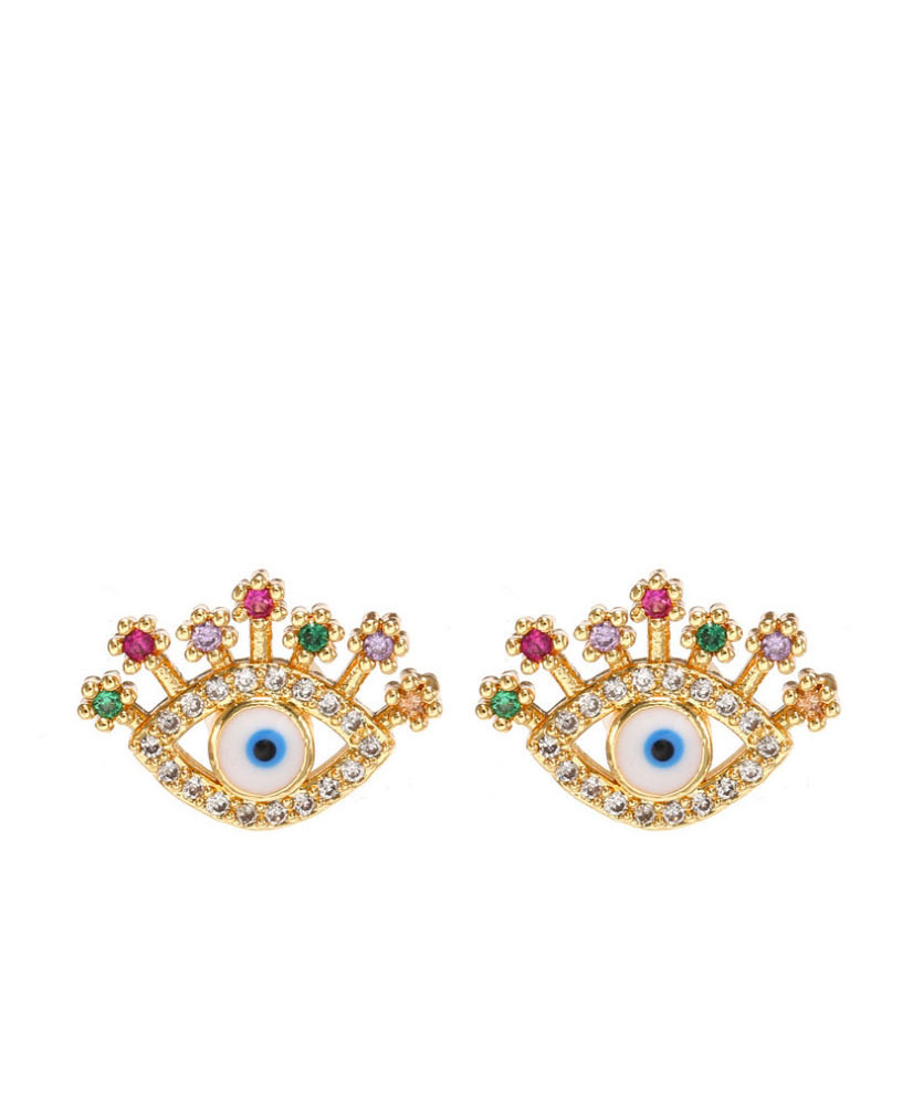Fashion Round Eyes Color Openwork Earrings With Colorful Diamonds And Dripping Oil Eyes,Stud Earrings