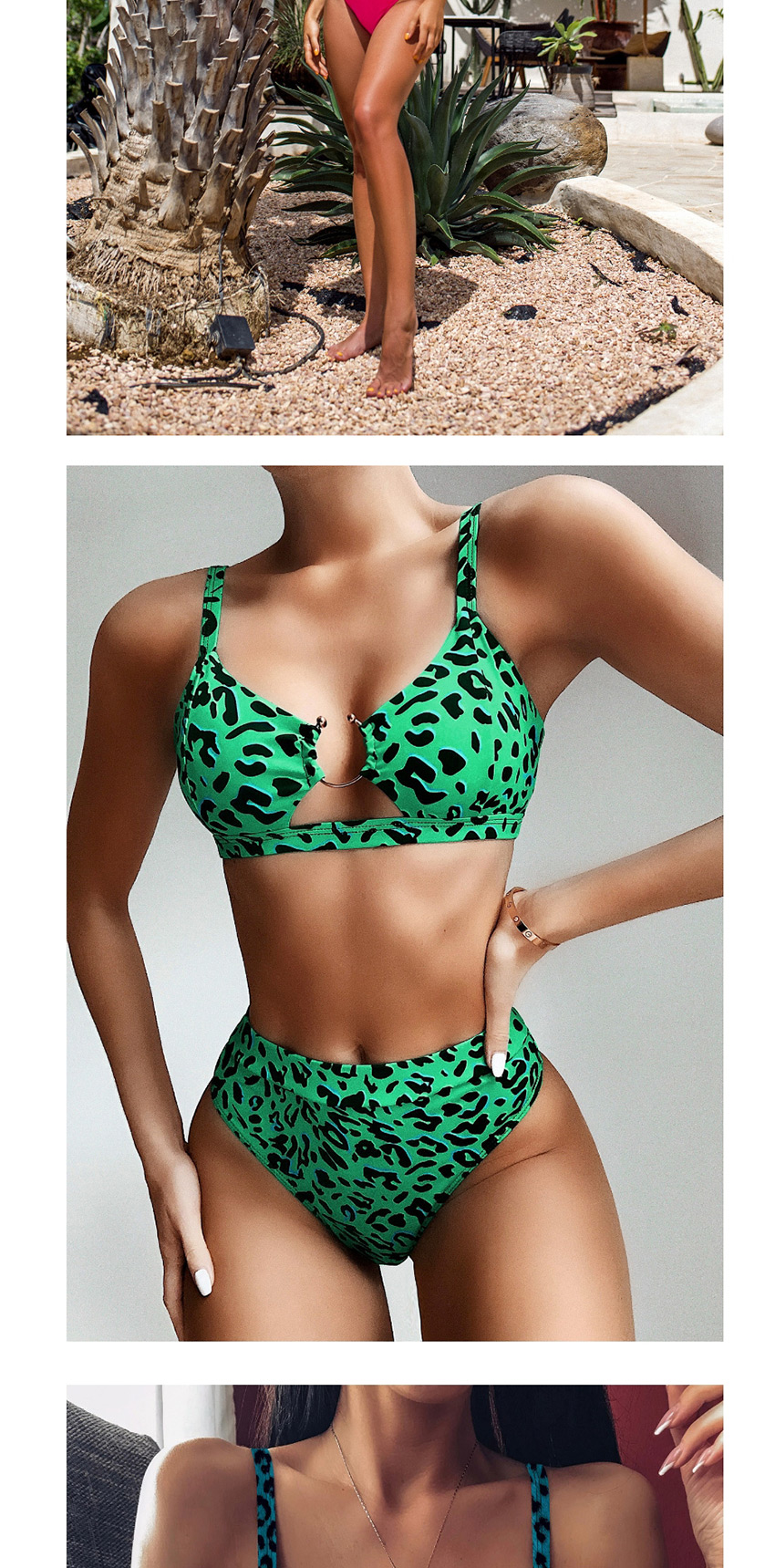 Fashion Black Leopard Print Leopard-print Metallic Ring-cut High-waist Split Swimsuit,Bikini Sets