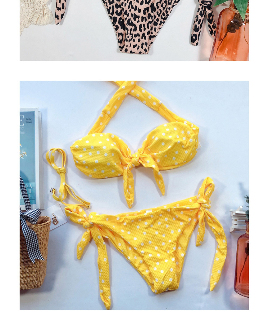Fashion Orange Polka-dot Print Halter Neckline Strap Split Swimsuit,Bikini Sets