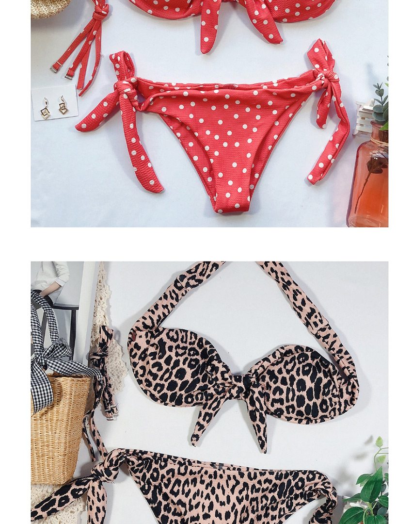 Fashion Leopard Print Leopard Print Halter Tie Lace Up Split Swimsuit,Bikini Sets