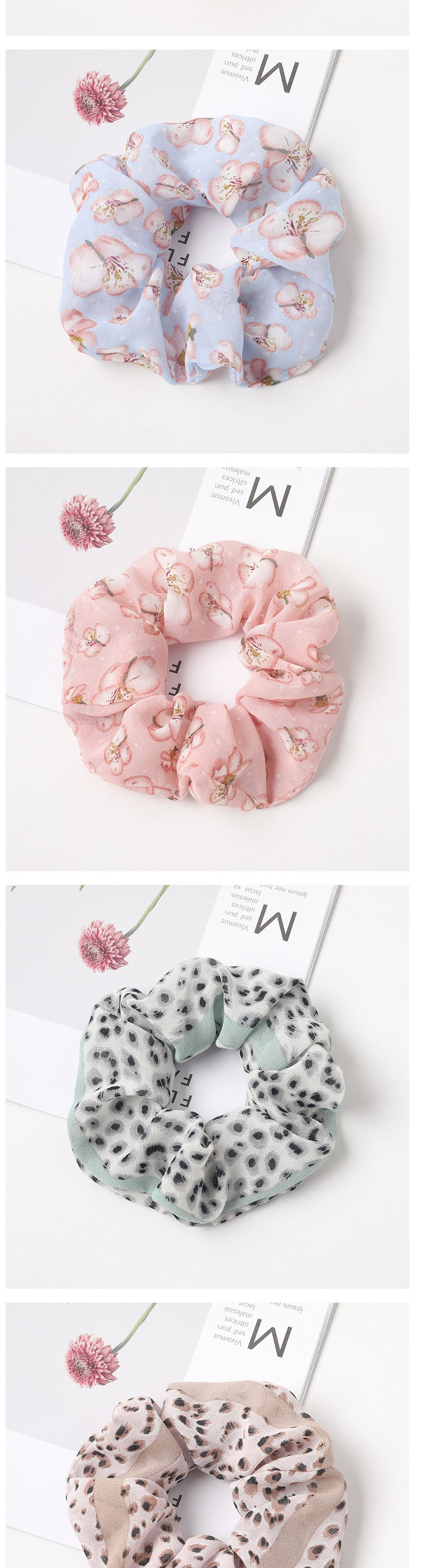 Fashion Pink Flower Cloth Chiffon Bowel Hair Rope,Hair Ring