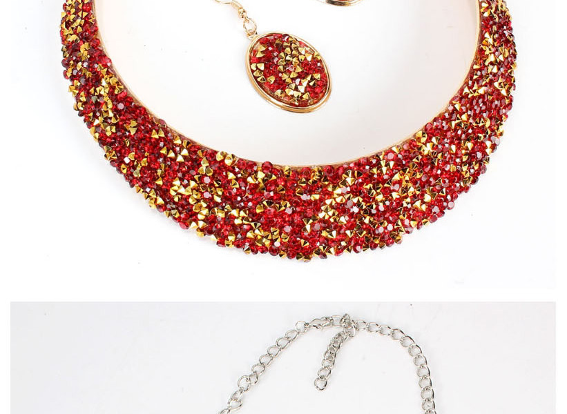 Fashion Red Crystal Metal Fake Collar Necklace Earring Set,Jewelry Sets