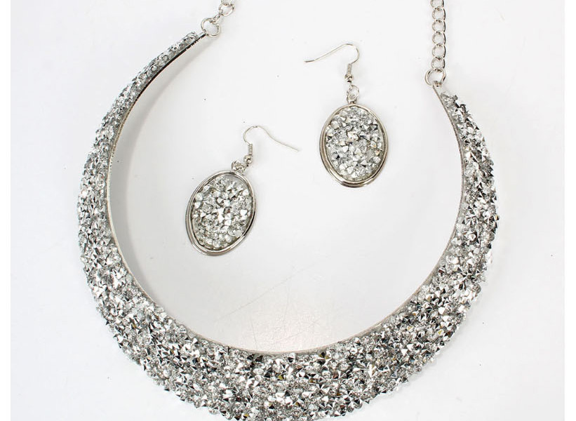 Fashion Green Crystal Metal Fake Collar Necklace Earring Set,Jewelry Sets