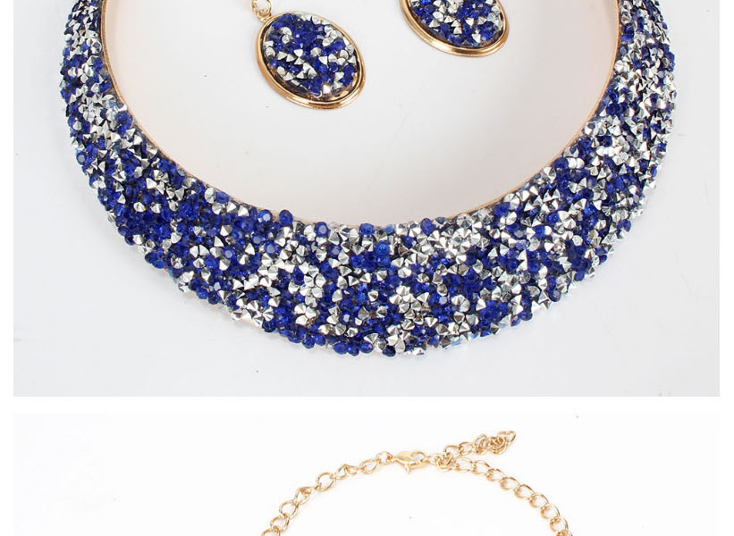 Fashion Blue Crystal Metal Fake Collar Necklace Earring Set,Jewelry Sets