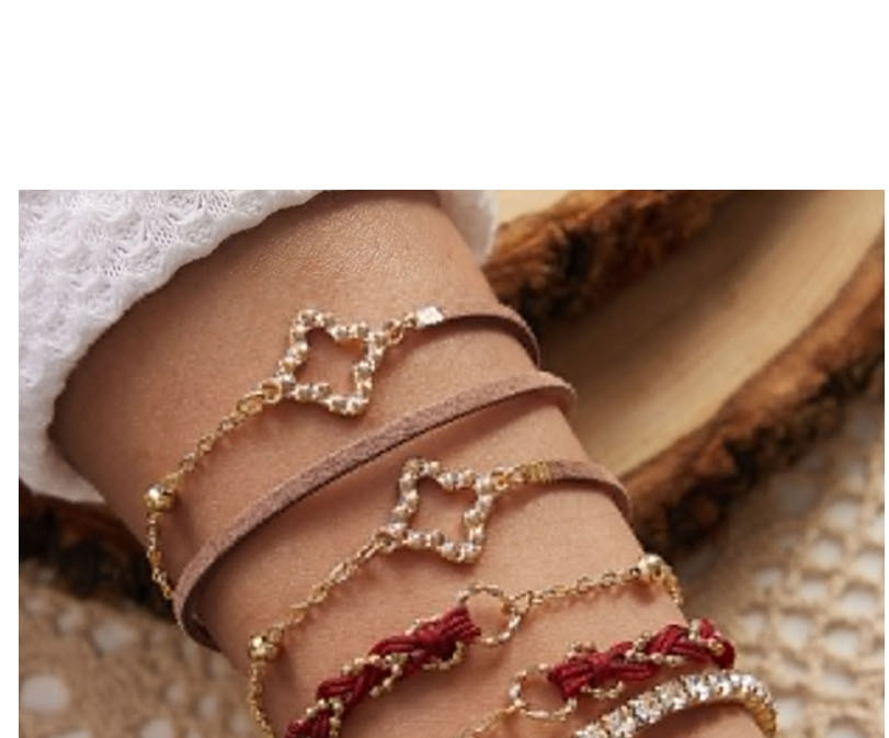 Fashion Golden Leather Cutout Geometric Bracelet Set With Diamond Chain,Bracelets Set