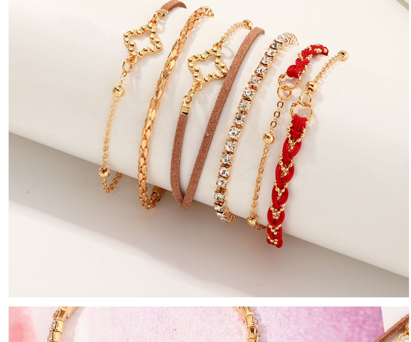 Fashion Golden Leather Cutout Geometric Bracelet Set With Diamond Chain,Bracelets Set