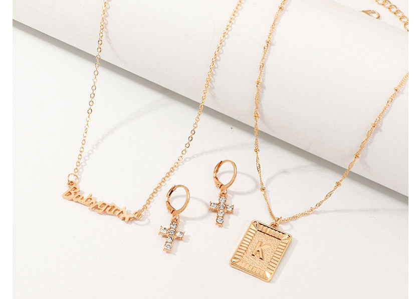 Fashion Golden Diamond Cross Letter Necklace Set,Jewelry Sets