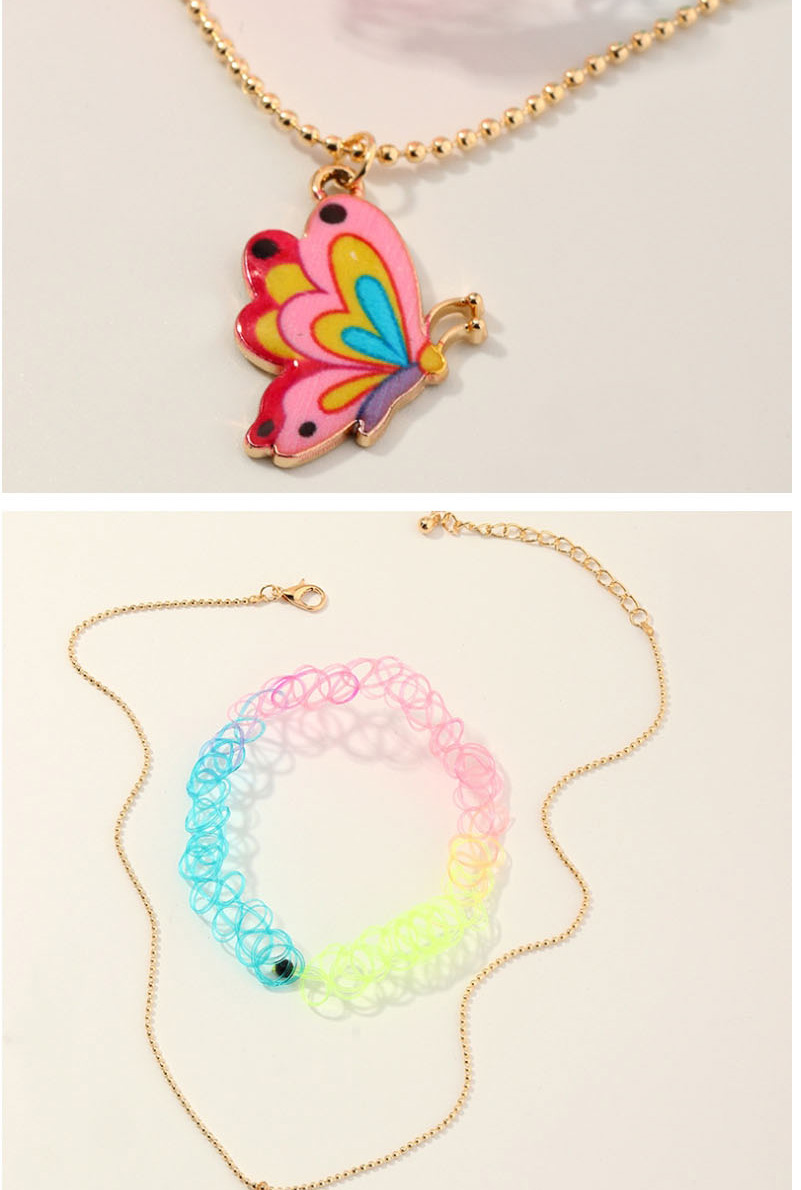 Fashion Pink Dripping Contrast Butterfly Round Bead Alloy Necklace,Pendants