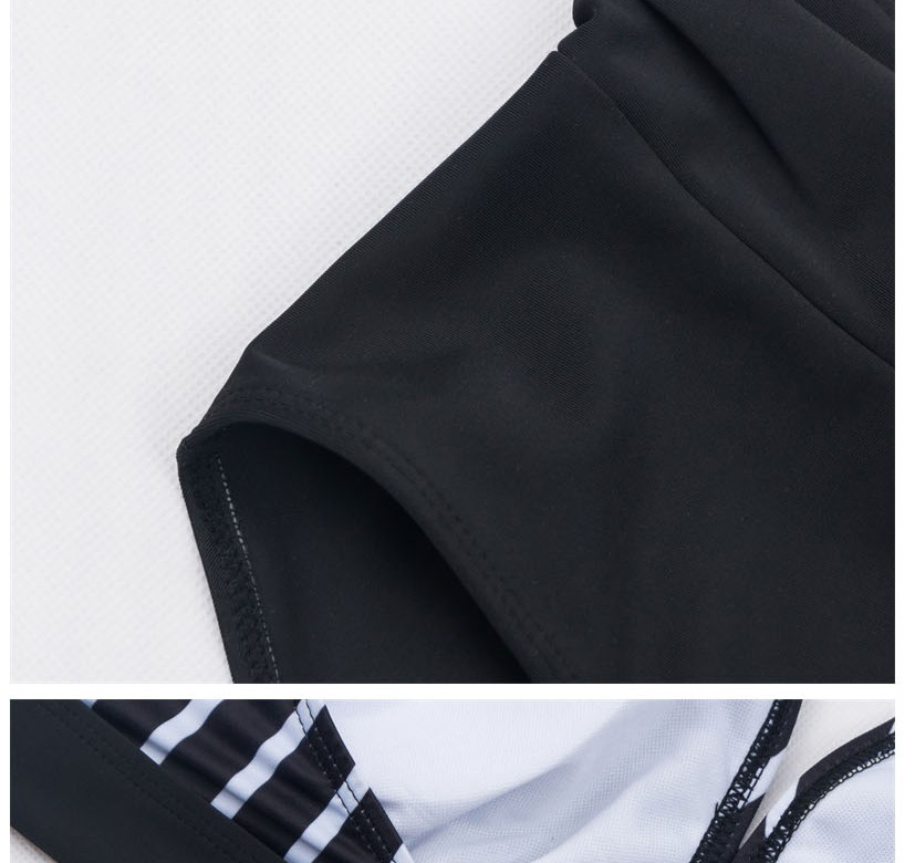 Fashion Black Striped Printed V-neck Pleated High Waist Plus Size Split Swimsuit,Swimwear Plus Size