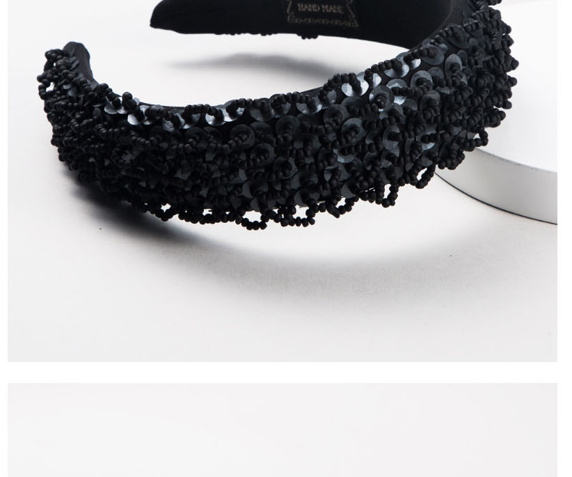 Fashion Black Thin Sponge Handmade Beaded Wide-edge Hair Hoop,Head Band