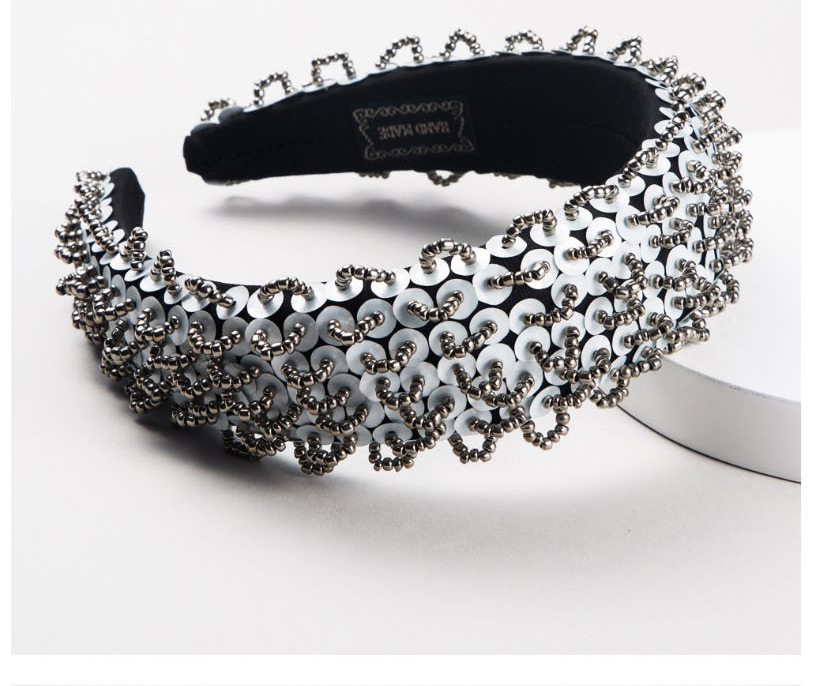 Fashion Silver Thin Sponge Handmade Beaded Wide-edge Hair Hoop,Head Band