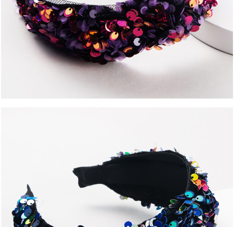 Fashion Blue Fish Scale Sequin Mesh Knotted Wide Edge Hair Band,Head Band
