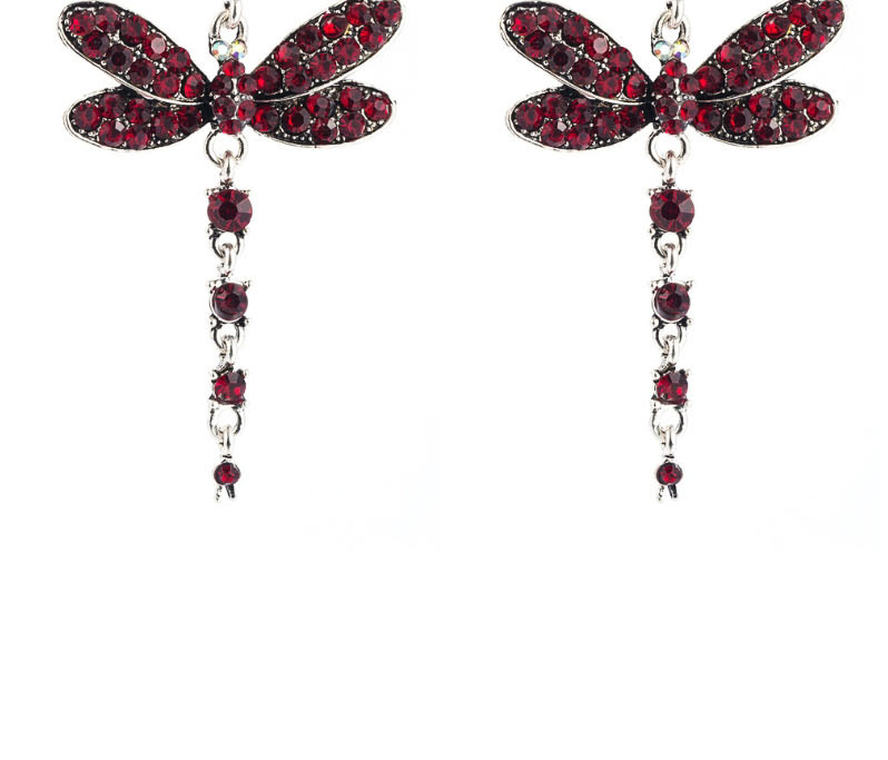 Fashion Bright Black Diamond Dragonfly Long Earrings,Drop Earrings