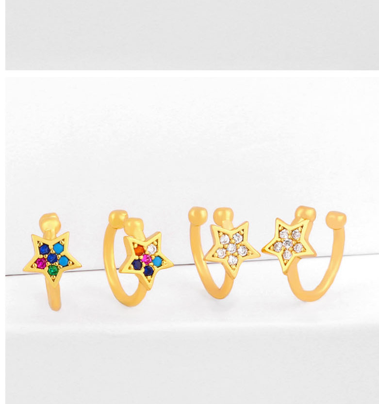 Fashion Color Star Micro Inlay Color Zircon Alloy C-shaped Ear Clip,Earrings