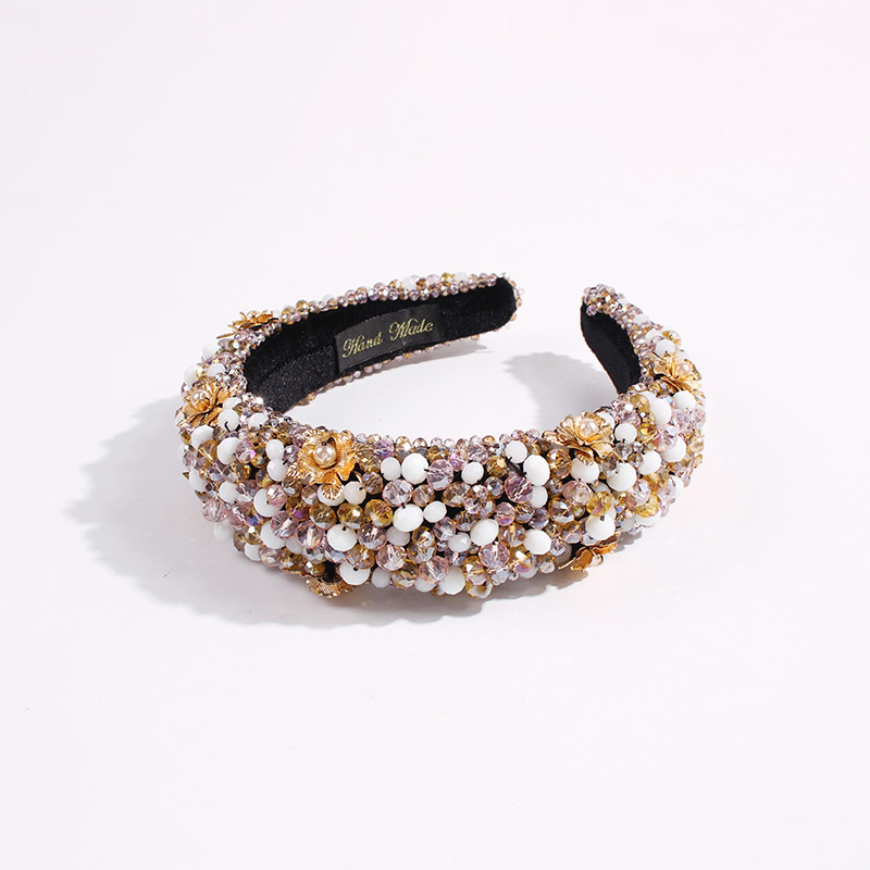 Fashion Grey + Pink Corduroy Alloy Crystal Beads With Pearl Headband,Head Band