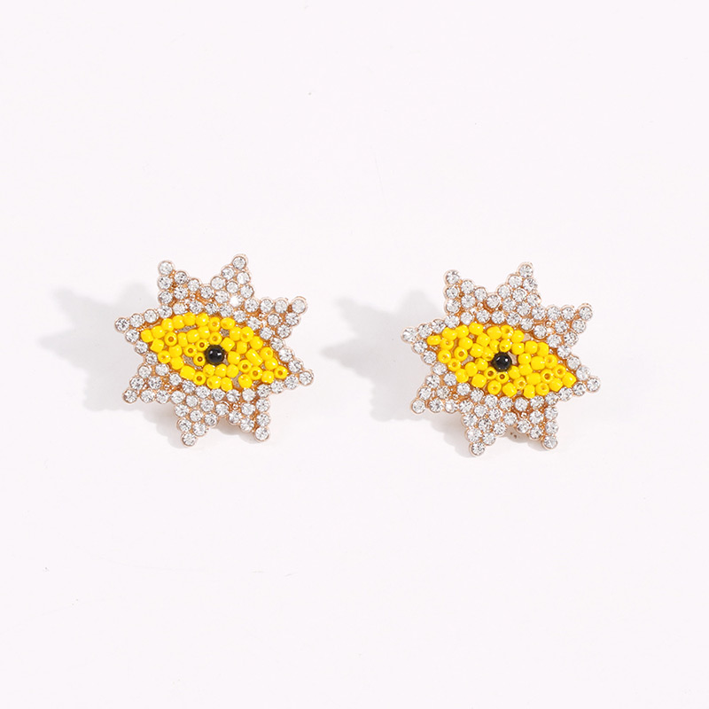 Fashion Yellow Alloy Bead Eye Studs With Diamonds,Stud Earrings