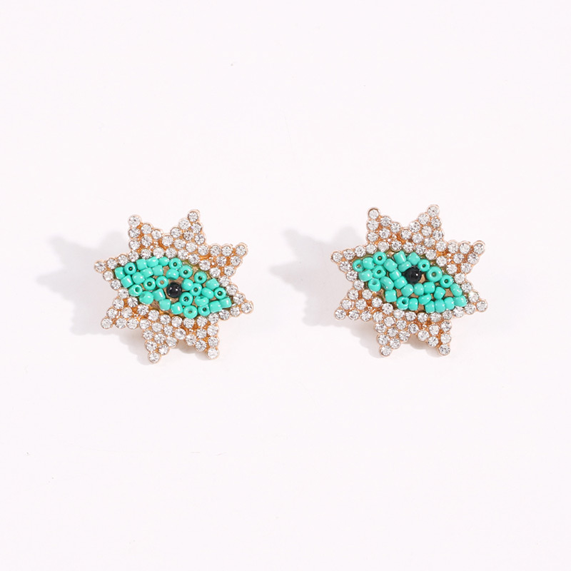 Fashion Blue Alloy Bead Eye Studs With Diamonds,Stud Earrings
