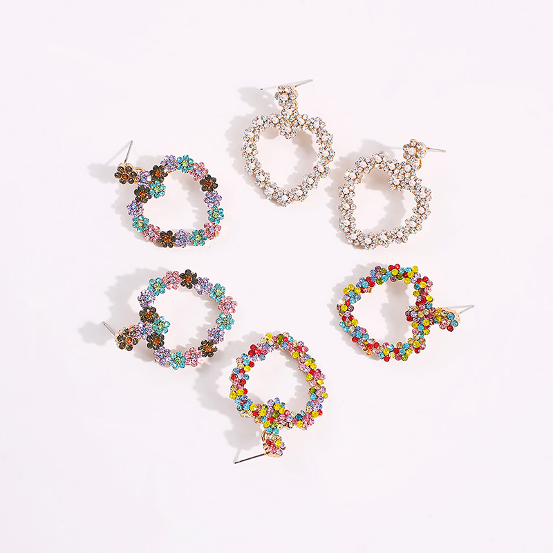 Fashion White Diamond + Pearl Love Heart Flower Stud Earrings With Diamonds,Drop Earrings